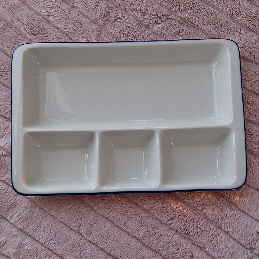 Elegant White and Blue Divided Serving Tray